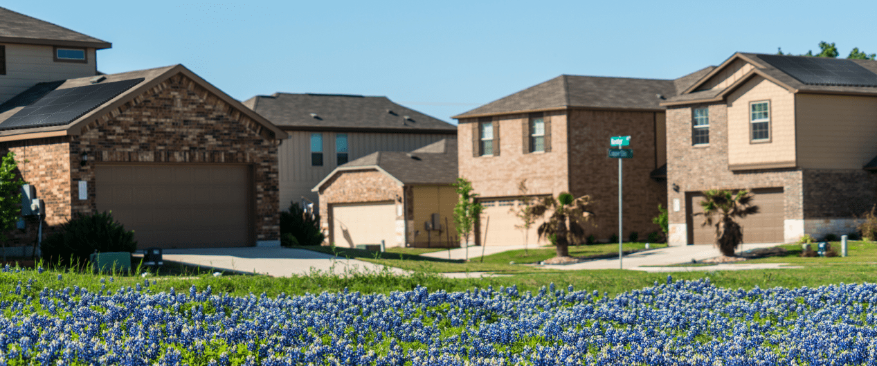 group of houses with solar panels