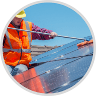 Solar panel cleaners spraying water on a solar panel