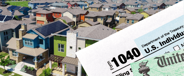 neighborhood with overlap of 1040 tax form in corner
