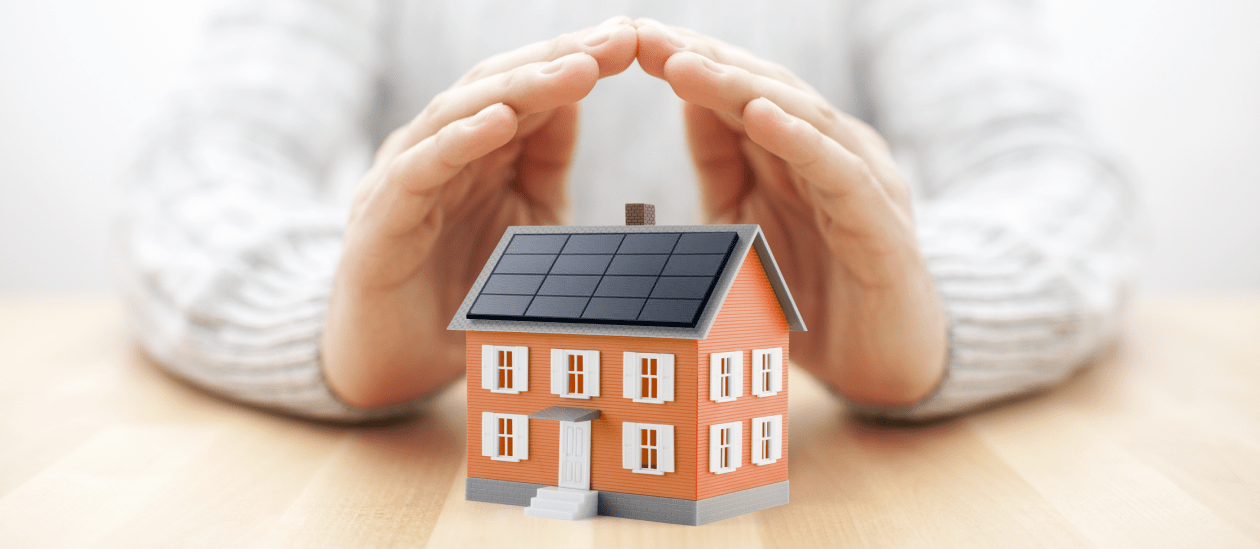 A conceptual view of a home with rooftop solar being covered