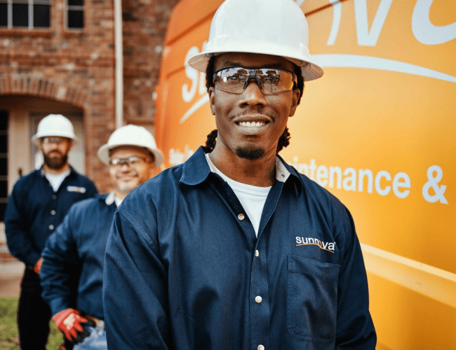 Sunnova Solar Panel Repair Maintenance techs arriving at a home
